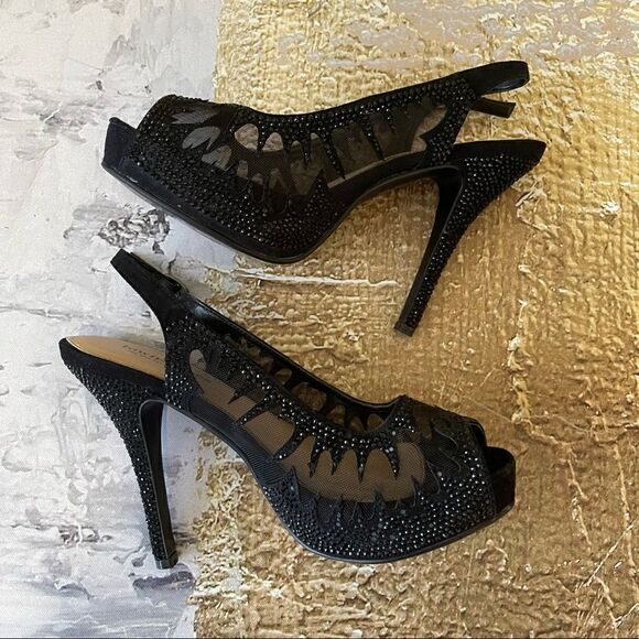 Town Shoes Platform Open Toe Sling Back Heels - Picture 1 of 8